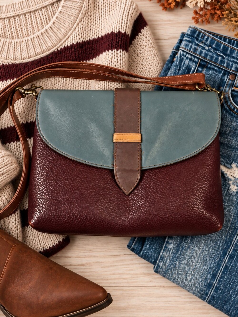 Soruka Recycled Handcrafted Leather Crossbody Bag Colorblock